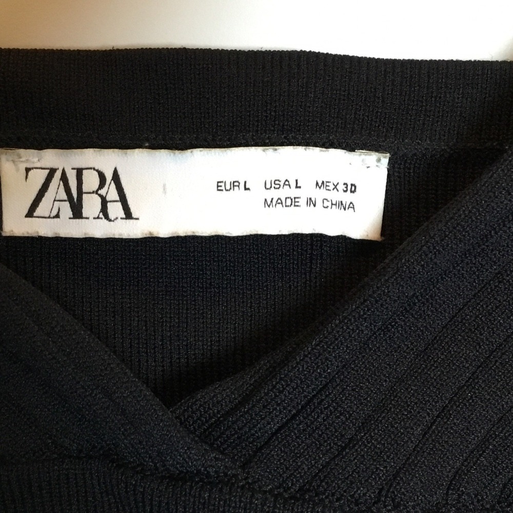 ZARA Black Sleeveless Strappy Cami Camisole Tank Ribbed Knit Crop Top Size L‎ - Picture 5 of 6